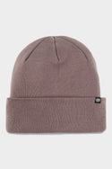 The 686 Standard Roll Up Beanie by 686 is a taupe knit hat with a folded cuff and a small black tag featuring a white logo, shown on a plain white background.