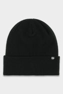The 686 Standard Roll Up Beanie by 686 is a classic black knit hat with a folded brim and a small white logo tag on the front right side, shown against a light gray background.