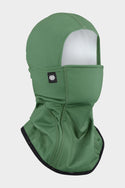 Check out the 686 Alpha Hinged Balaclava (WN2526 Copy) by 686: A green balaclava with sleek black trim around the opening and bottom edge, a small black logo on the side, and offers full coverage for your head, neck, and lower face.