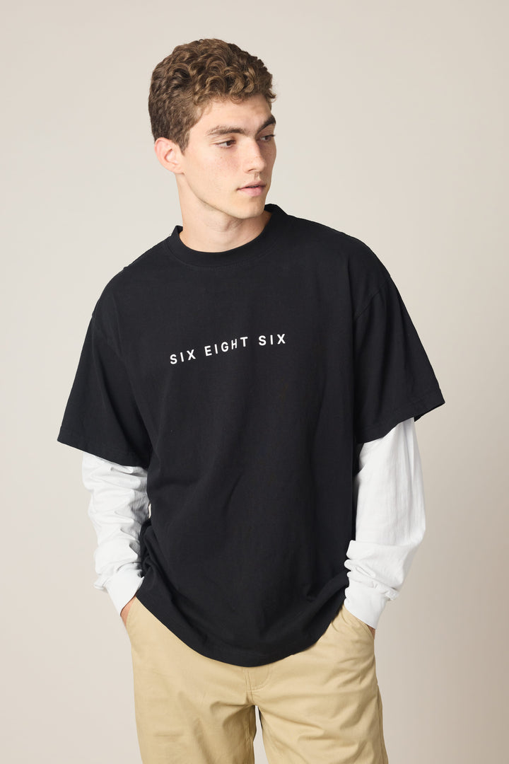 686 Wordmark Relaxed 2fer LS Tee — BLACK WHITE