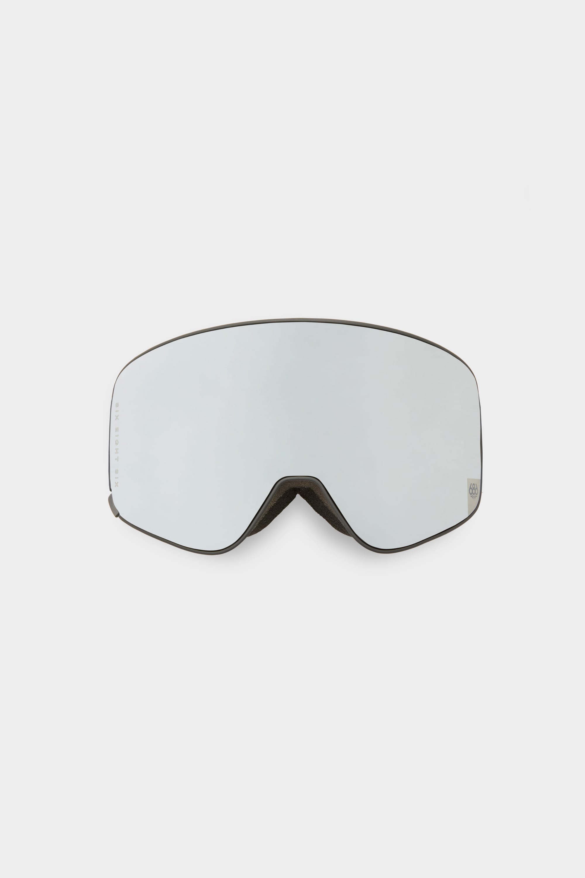 The 686 SMARTY Goggle by 686 features a minimalist black frame, magnetic system, and a large mirrored lens, displayed against a plain white background.