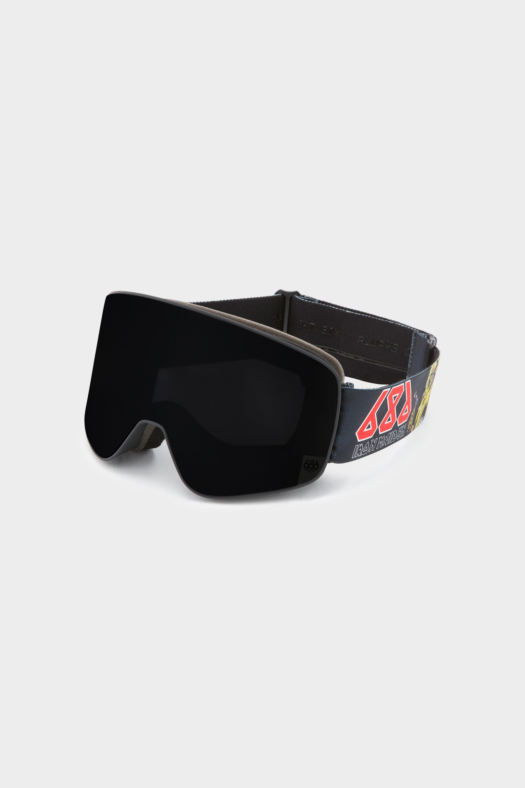 The 686 SMARTY Goggle by 686 is a black minimalist ski and snowboard goggle with magnetic lenses and an adjustable strap featuring red and white logo accents, perfect for all conditions. Shown on a plain white background.