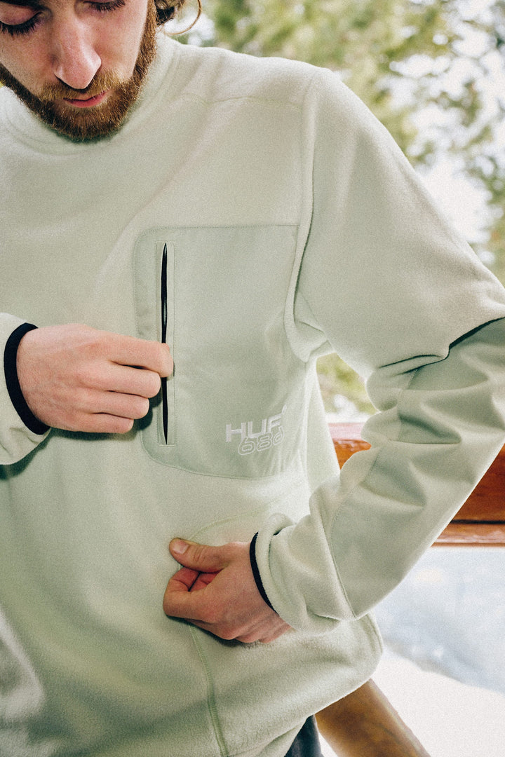 686 Men's HUF Fleece Crewneck — HUF GREEN COLORBLOCK (vista 2)