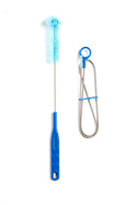 A 686 Hydrastash Cleaning Kit by 686, featuring a blue bottle brush and metal tongs with blue handles, is displayed side by side on a white background.